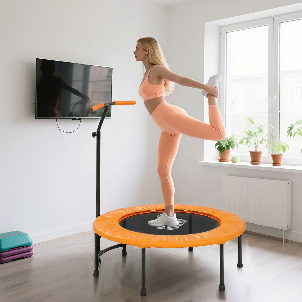 40" Trampoline Rebounder, Rebounder Trampoline, with Adjustable Handle, Orange