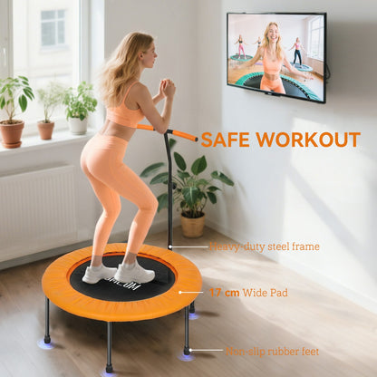 40" Trampoline Rebounder, Rebounder Trampoline, with Adjustable Handle, Orange