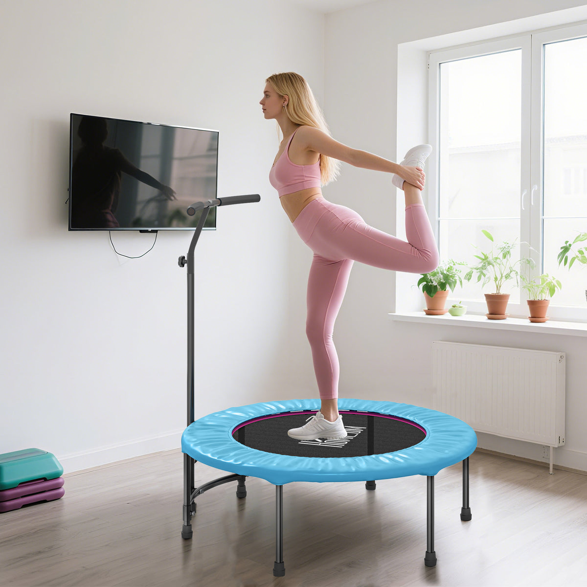 40" Trampoline Rebounder, Rebounder Trampoline, with Adjustable Handle, Orange