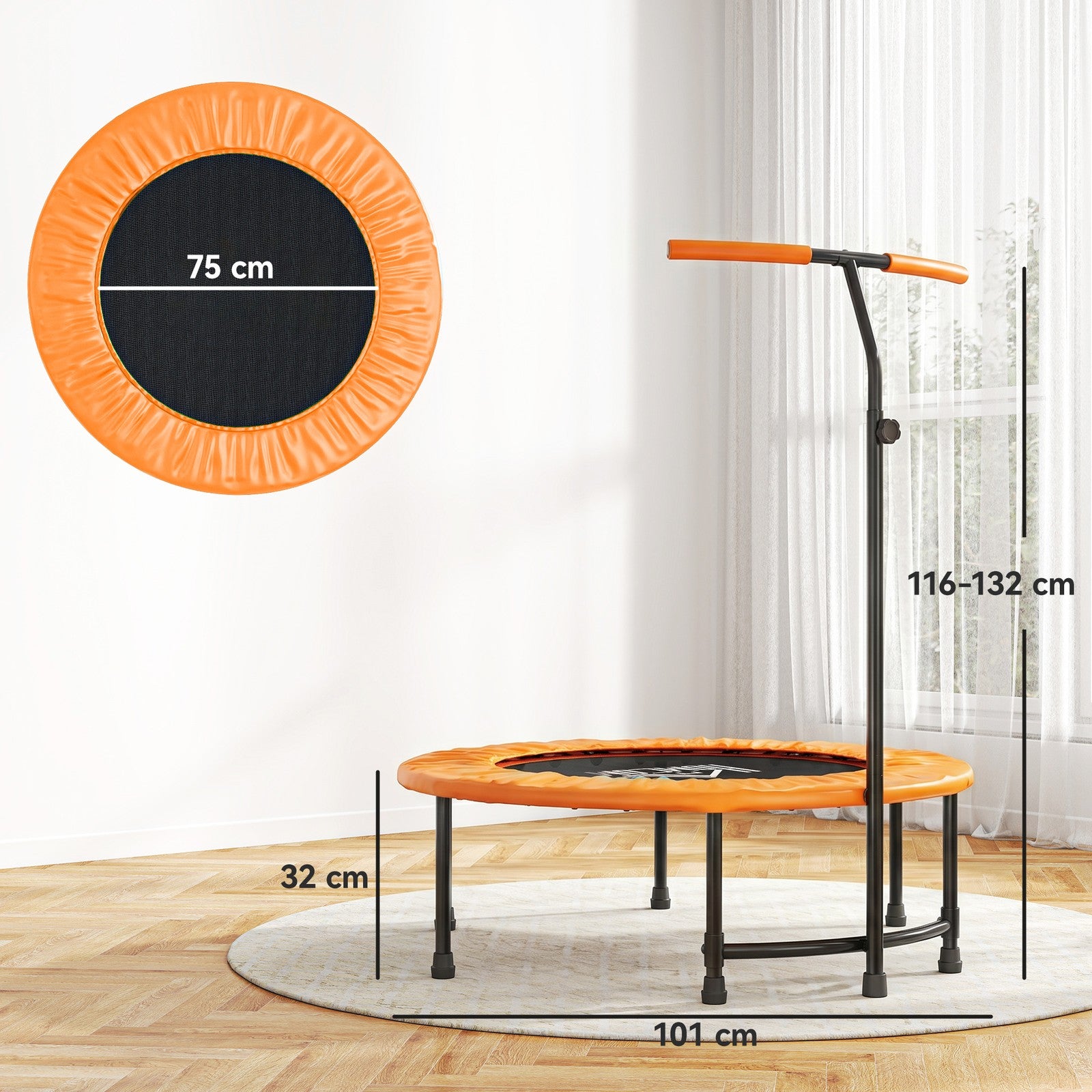 40" Trampoline Rebounder, Rebounder Trampoline, with Adjustable Handle, Orange