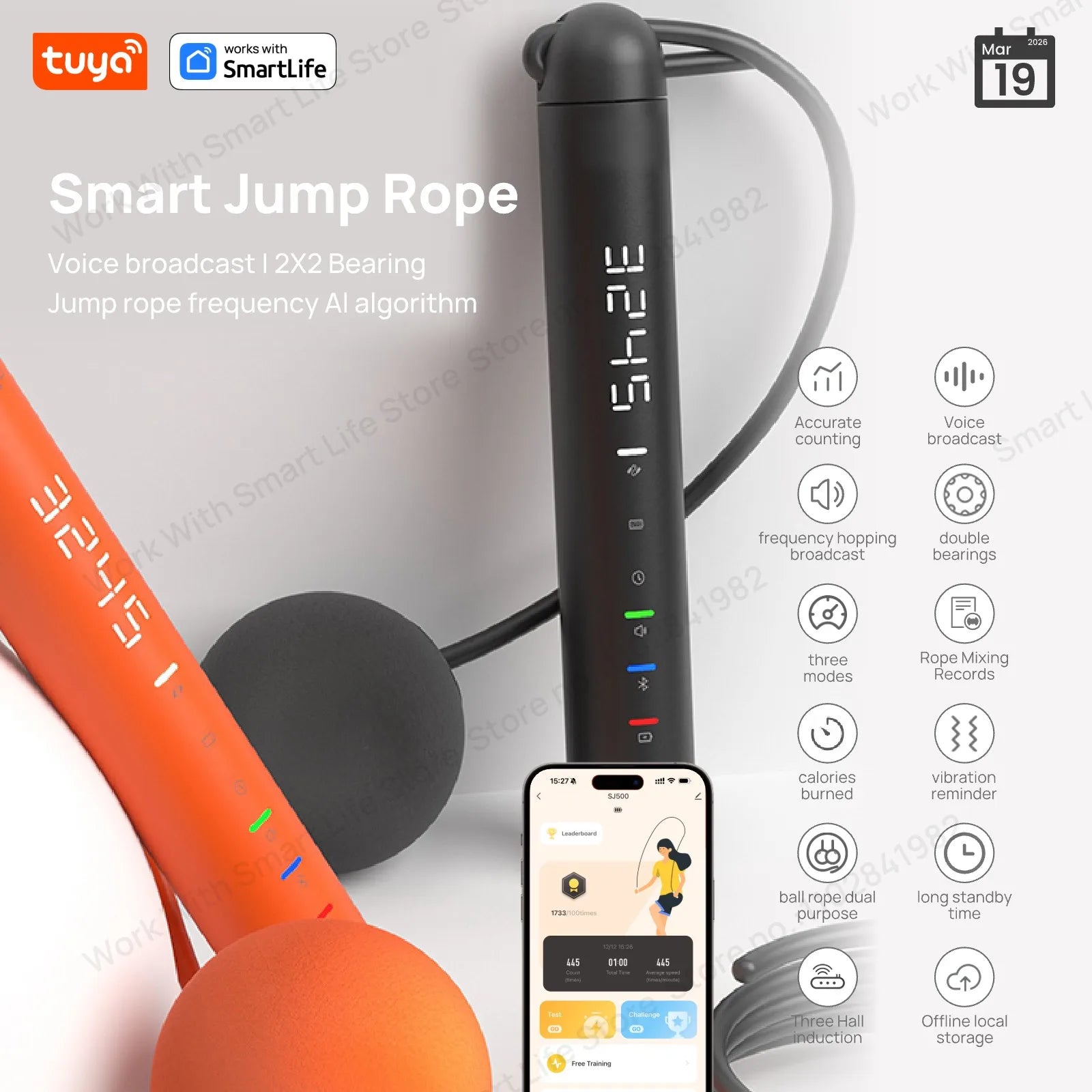 Tuya Smart Jump Rope,App Data Analysis,Workout Jump Ropes for Home Gym,Crossfit,Jumping Rope Counter for Exercise for Men, Women