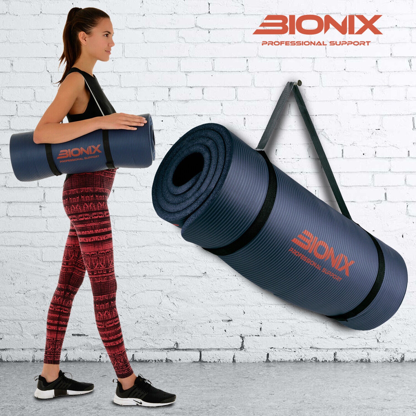 Yoga Mat Thick 10Mm Non Slip Gym Exercise Fitness Pilates Carry Strap NBR 183X62