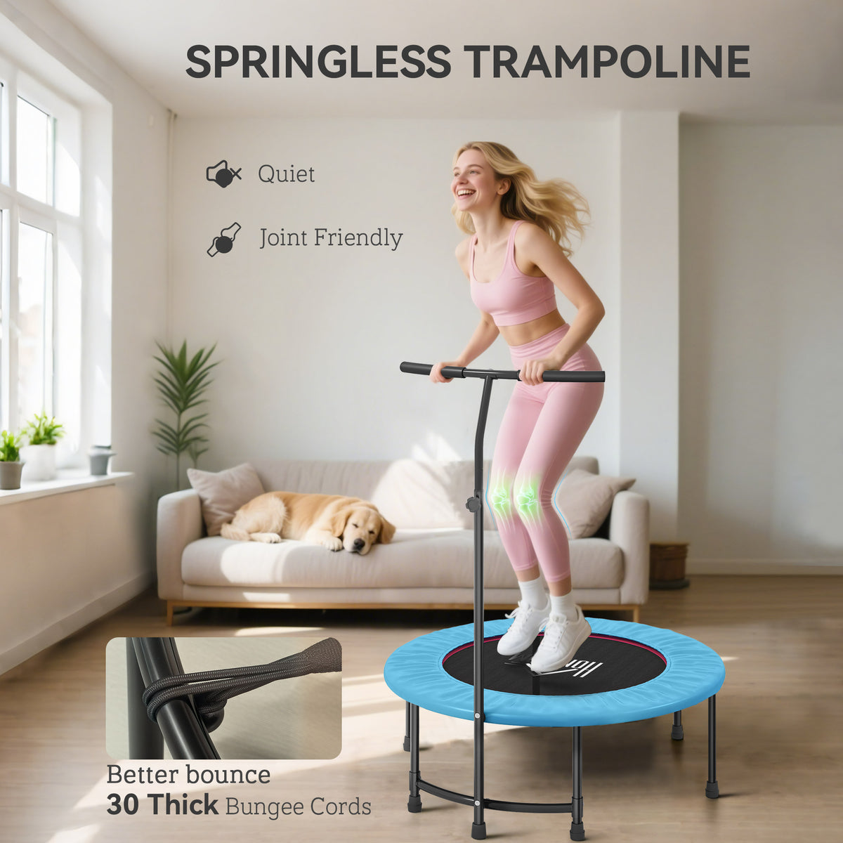 40" Trampoline Rebounder, Rebounder Trampoline, with Adjustable Handle, Orange