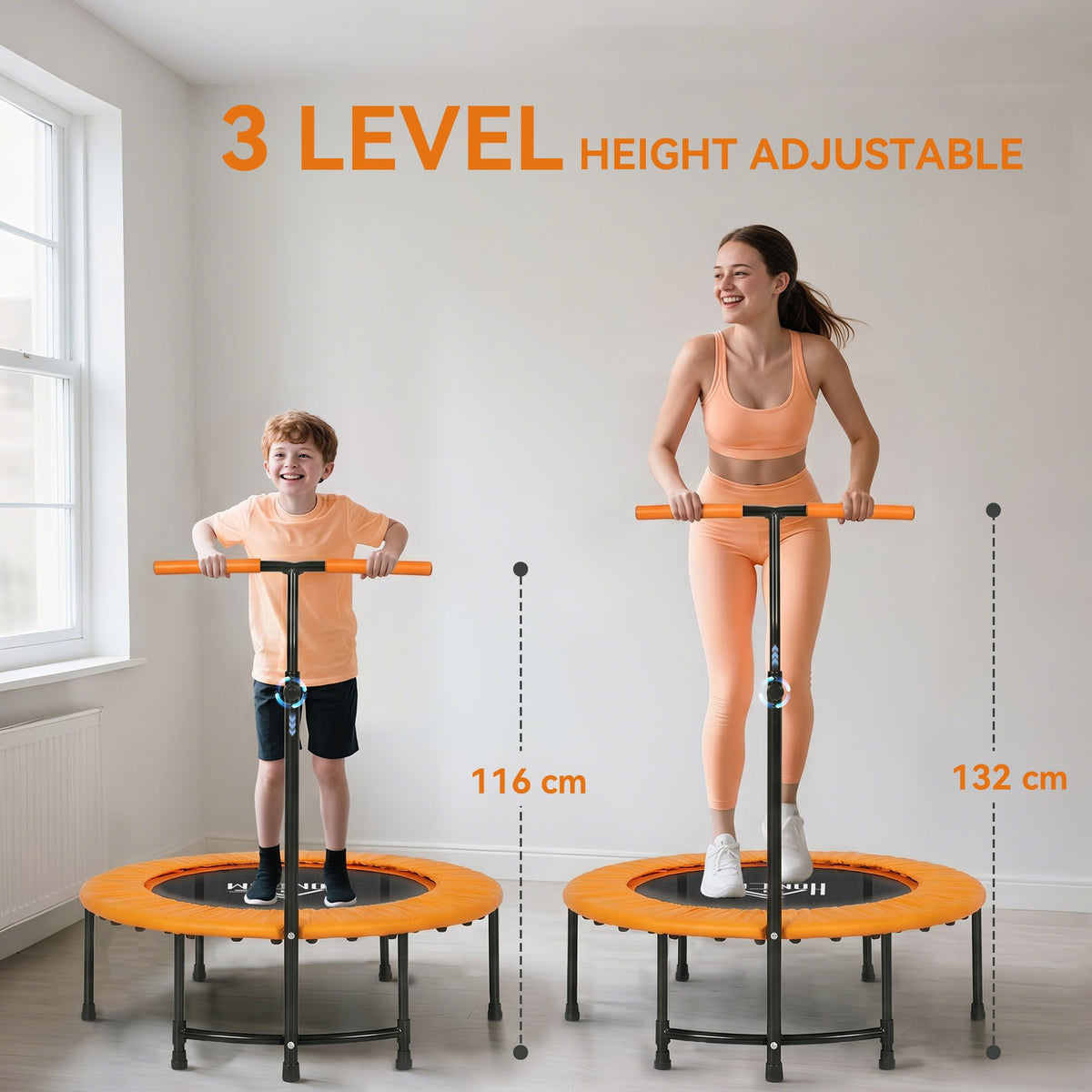 40" Trampoline Rebounder, Rebounder Trampoline, with Adjustable Handle, Orange