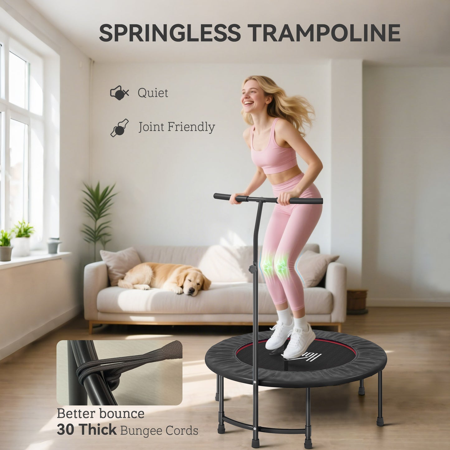 40" Trampoline Rebounder, Rebounder Trampoline, with Adjustable Handle, Orange