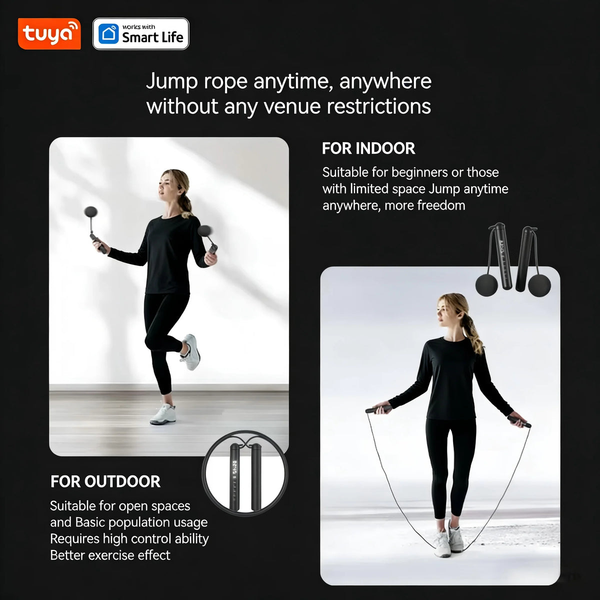 Tuya Smart Jump Rope,App Data Analysis,Workout Jump Ropes for Home Gym,Crossfit,Jumping Rope Counter for Exercise for Men, Women
